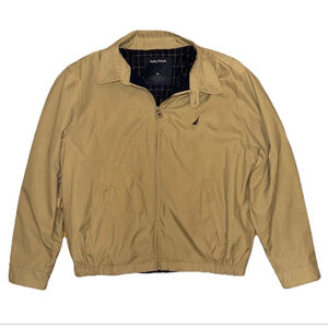 Nautica Harrington Jacket Men’s M Beige Zip Front Plaid Lined Classic